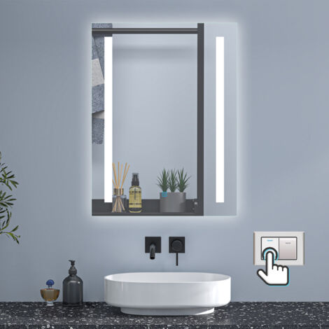 60x80cm Illuminated LED Bathroom Mirror with Socket Optional 3 Colour Light Anti-fog，Touch Switch