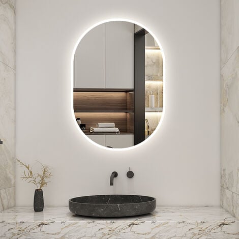 ACEZANBLE 60x90cm Oval LED Bathroom Mirror with Light, Illuminated Wall Mounted Vanity Mirror, Anti-fog, IP44, Demister Mirror with Backlit Lights for Bathroom