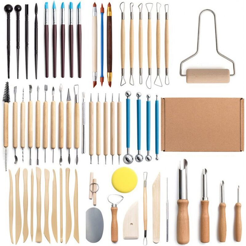 Image of 61 Pieces Clay Sculpting Tools, Multi-Function Polymer Clay Tool Set, DIY Pottery Tool Set, Portable Beginner Clay Sculpting Set for