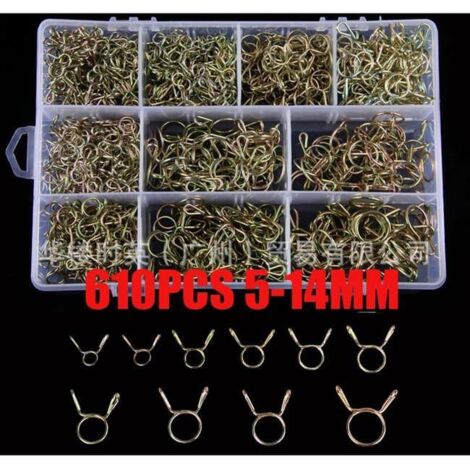 610pcs Clip À Ressort Tuyau Collier Serrage Durite Essence Serre-Joints À Tuyaux Colliers De 5mm, 6mm, 7mm, 8mm, 9mm, 10mm, 11mm, 12mm, 13mm, 14mm