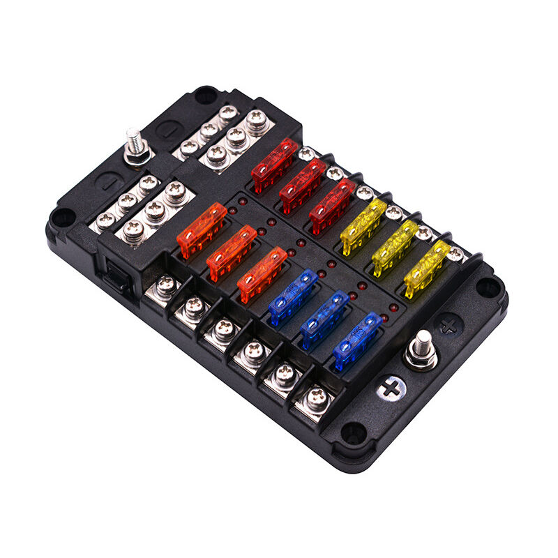 Serbia - 6/12 Voies Boîte Fusibles 12V, Porte Fusible Blocs Fusible Lame avec 16 Fusibles 6 Voyants led Couvercle de Protection pour 12V/24V Voiture