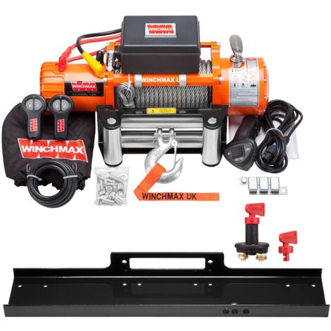 6.123 kg originale orangefarbene 12-V-Elektrowinde. 26 m x 9,5 mm Stahlseil. Montageplatte. Batterieisolator.