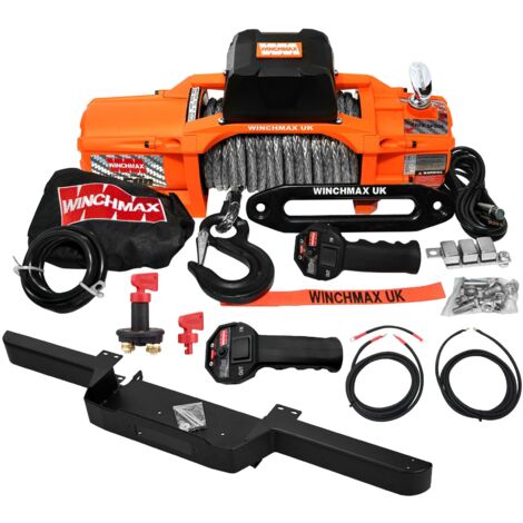 6.123 kg SL 12 V-Winde. Defender-Stoßstange. 28 m x 11 mm Dyneema-Seil. Verkabelungssatz und Isolator.