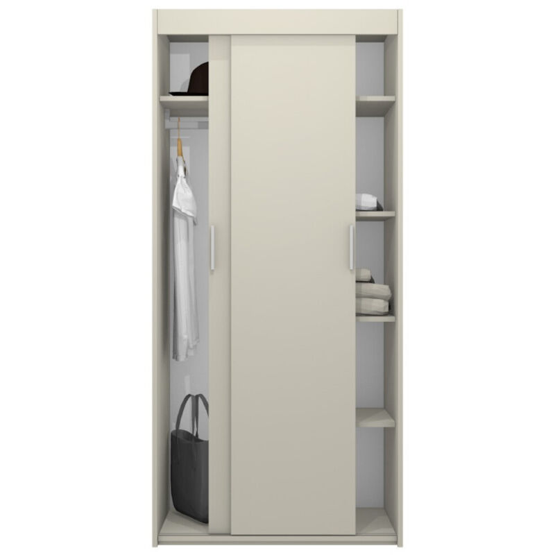 Mobilfino Camerette - 613SC - Armoire coulissante avec cloison centrale avec tringle à vêtements et étagères L.90 h 193,8 p 63 - Cappuccino écru