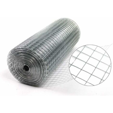 61CM X 15M Galvanised Square Mesh Weld Mesh Roll 0.9mm Wire Fence for Chicken Coop Rabbit Henhouses Garden Vegetables Fruit Cage Animal Enclosure