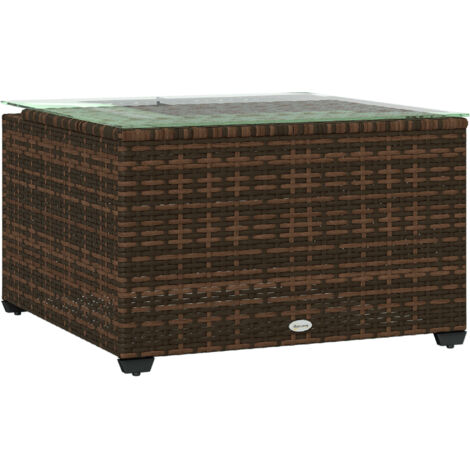 62 x 62cm Glass-Top Rattan Side Table - Brown