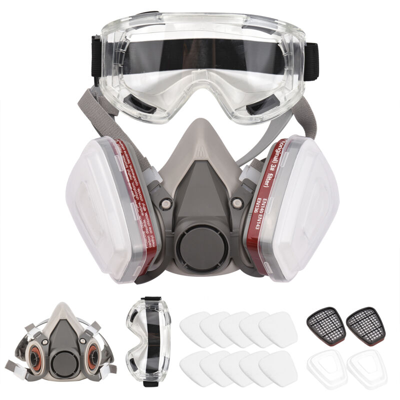Decdeal - 6200 Demi-masque à gaz 7 pièces + 8 pièces de coton filtrant + lunettes de protection
