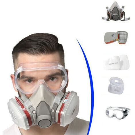 6200 Masque de Protection Respiratoire Réutilisable, Anti poussière, Anti gaz avec Filtres et Lunettes de Protection pour Peinture, Travaux, Bricolage, Ponçage