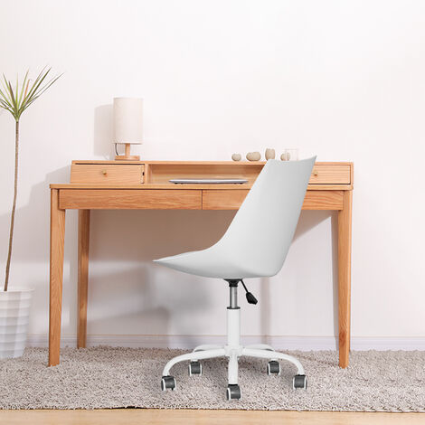 main image of "6266 Chaise de bureau à domicile Chaise d'ordinateur Chaise de travail ergonomique de mode avec roues pivotantes en hauteur réglable en cuir PU blanc"