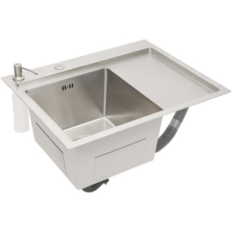62,99 x 50,04 cm – Évier de bar encastrable, en acier inoxydable, évier de cuisine à cuve unique, avec distributeur de savon, petit évier de bar pour les réceptions