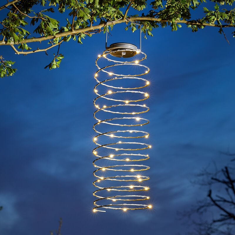 Smart Garden - 62cm Solar Power Hanging led Spiral Lantern Lights Outdoor Garden Decor - Silver