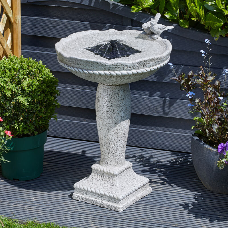 Image of Smart Garden - 62cm Solar Power Water Fountain Feature | Outdoor Garden Bird Bath Decor - Grey
