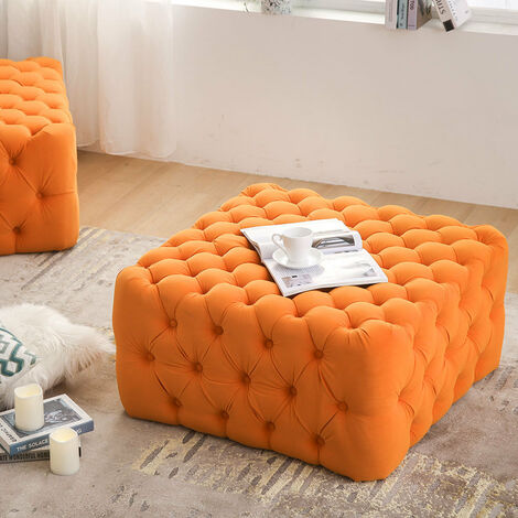 62CM Square Frosted Velvet Buttoned Footstool