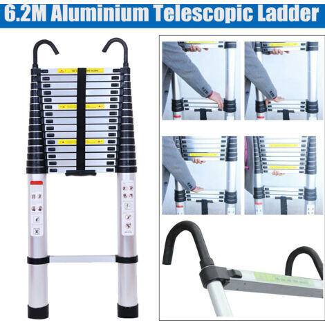 6.2M 20.3FT Aluminum Telescopic Ladder for Home Loft Ladder w/Detachable Hook