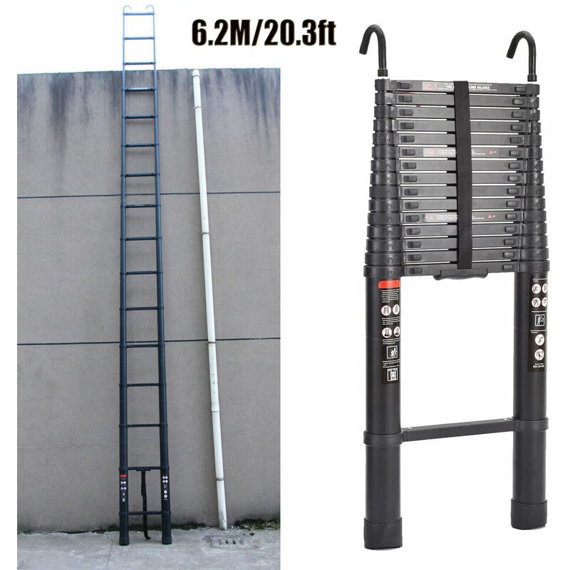 Image of 6.2m Alu Teleskopleiter Stehleiter Anlegeleiter Multifunktionsleiter 2pc Haken