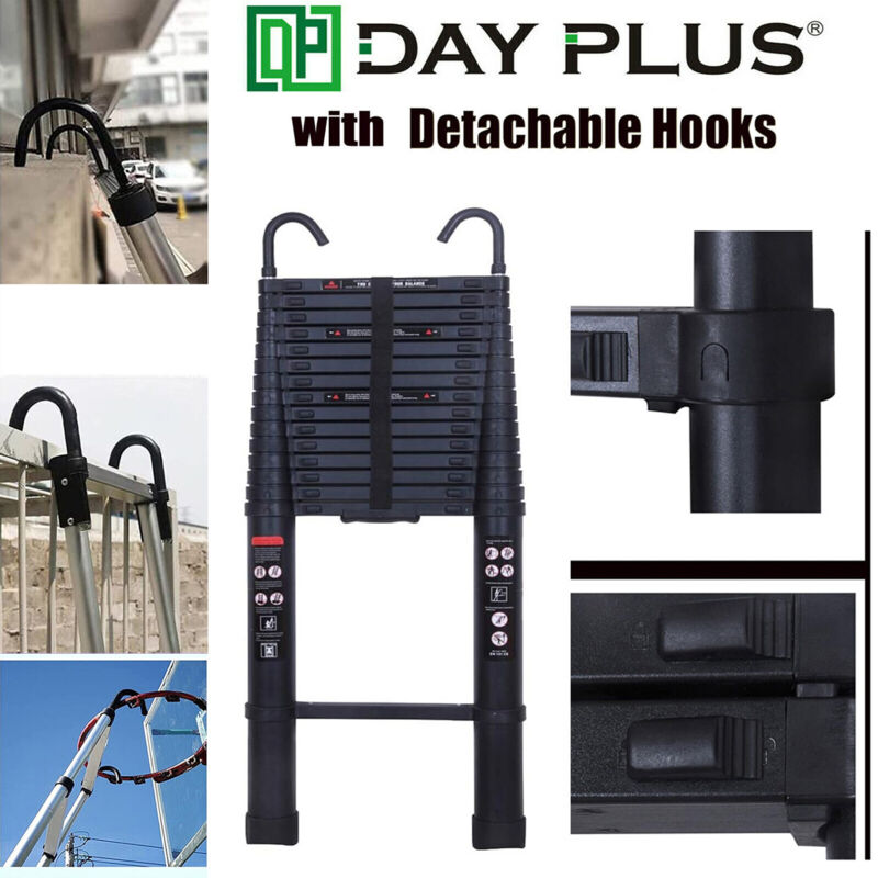 6.2M Heavy Duty Telescopic Ladders With Hooks 15 Steps Aluminum 150KG Capacity