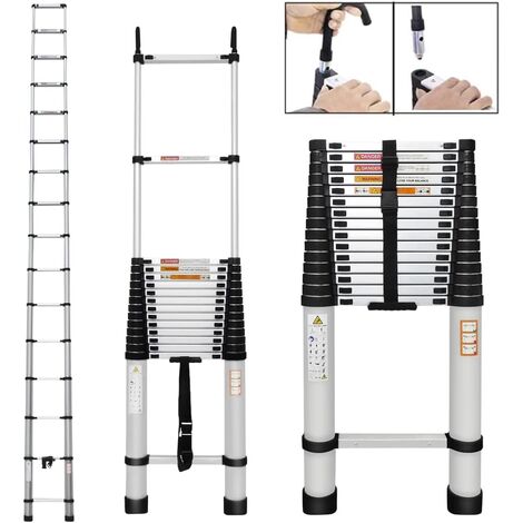 6.2m Telescopic Folding Extension Ladder Multi Purpose Steps 20.34ft with Detachable Hooks Max Load 150kg for Multipurpose Super High and Safety Aluminum Extendable Ladder