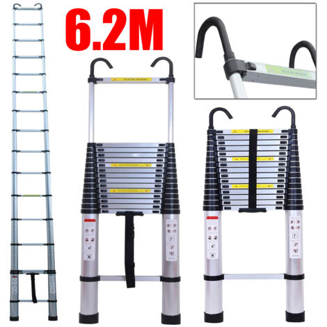 6.2m Telescopic Ladder with Detachable Hook Extendable Steps Folding Ladder Loft