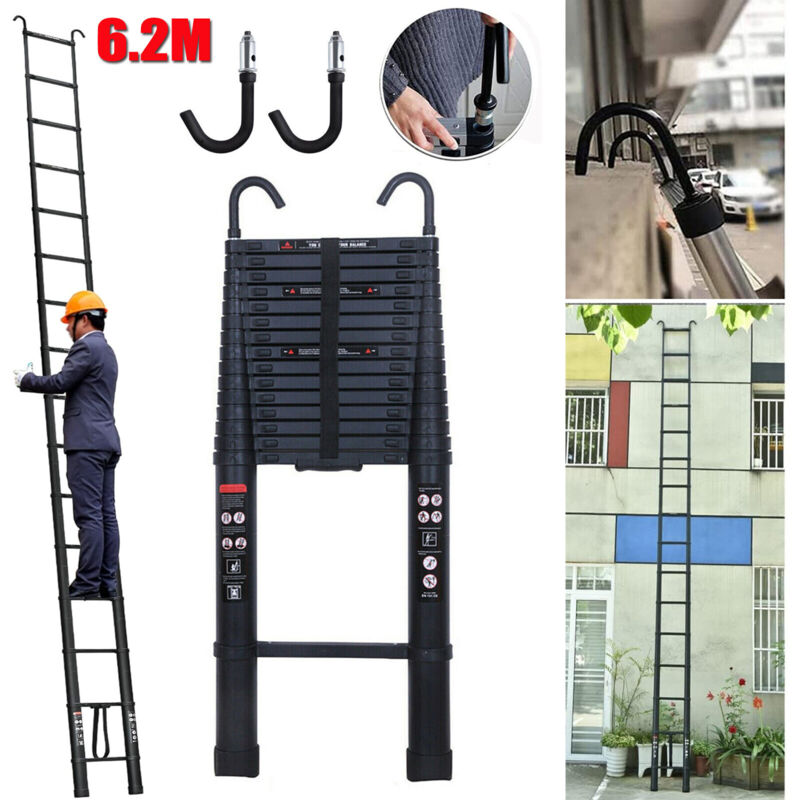 6.2M Telescopic Multi-Purpose Extendable Folding Aluminium Ladders with 2x Hooks