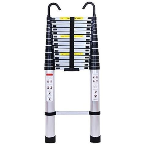 BRIEFNESS 6.2m Telescoping Ladder w/Detachable Safety Hook, Aluminum Telescopic Ladder Extension Tall Multi Purpose Loft Ladder, 150kg/330lb Capacity, Safe & Compact