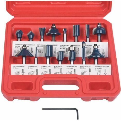 6,35-mm-Fräser, 15er-Set, 6,35 mm 1/4"-Schaftfräser, Holzbearbeitungswerkzeuge mit Hartmetallspitze, Schaft aus geschmiedetem Stahl
