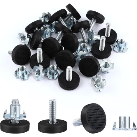 6,35mm Niveleurs de Meubles Réglables, 16 Pièces Pieds de Nivellement Meuble à Visser Pied de Chaise à Visser avec Écrous en T, Pieds de Nivellement pour Meubles Placard (M6)