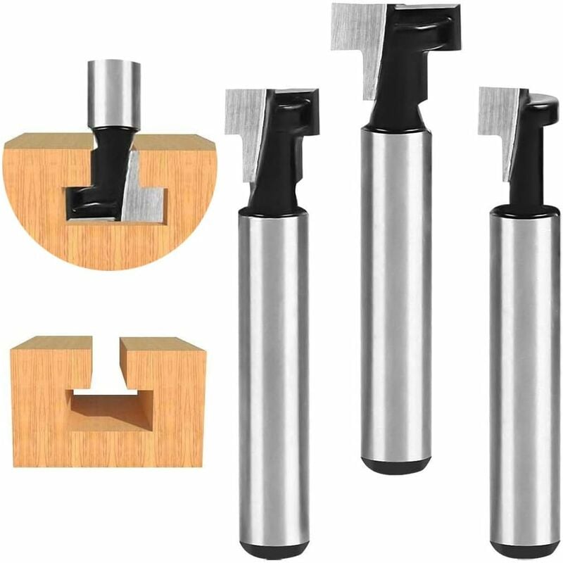 6.35mm T-Slot Cutter, T-Slot Router Shape Router Bits, 3Pcs (7.93 / 9.52 / 12.7mm) Cutter Shank with Blade Wood Cutters For Power Tools Woodworking