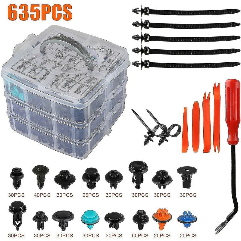 635pcs Car Body Plastic Auto Fasteners Push Trim Clips Pin Rivet Bumper Kit
