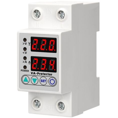 63A 220V Din Rail Adjustable Over Voltage and Under Voltage Protective Device Protector Relay Over Current Protection LED Display