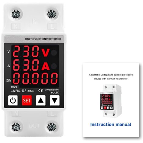 63A AC230V Spannungsregler, automatischer Überspannungsschutz mit LED-Anzeige, einstellbarer Überspannungs- und Überstromschutz JJVPD1-63