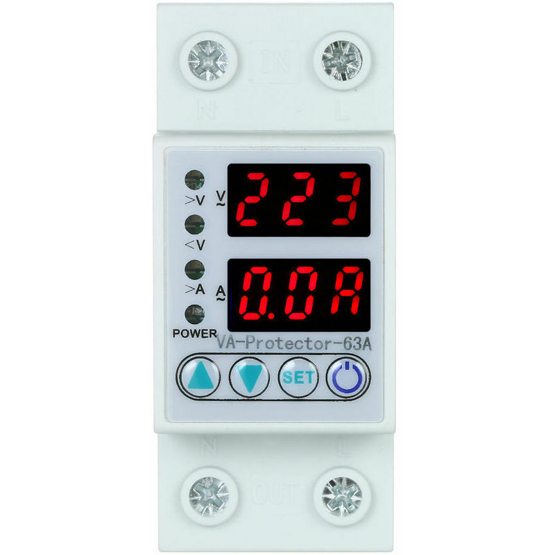 Hoopzi - 63A Auto Reset Adjustable Over and Under Voltage Current Limiter with Dual led Display