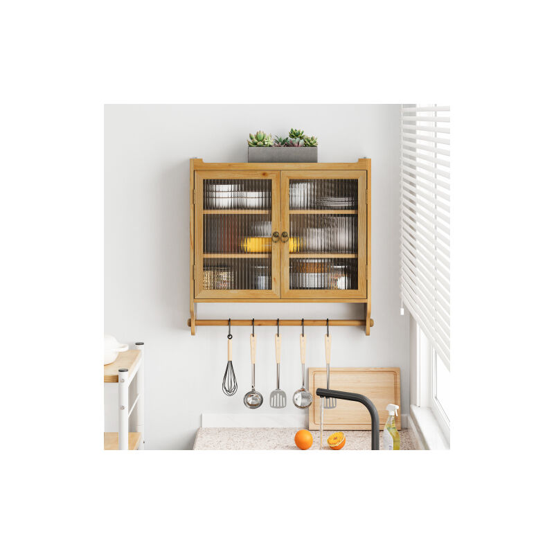 Ineasicer - 63CM Armoire murale vintage à double porte en verre avec trois niveaux de rangement et porte-serviettes, pour la salle de bain, la