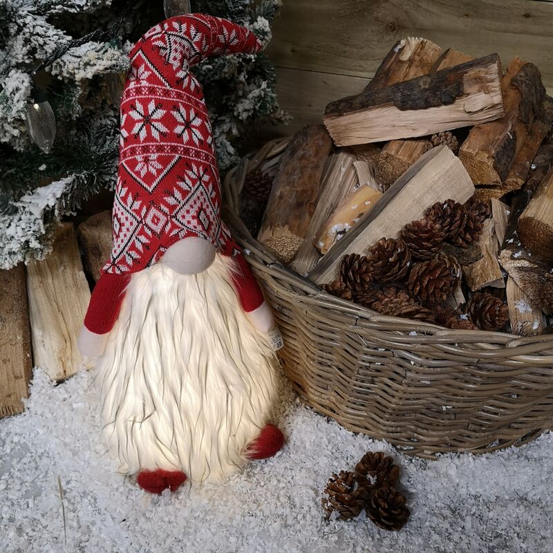 Samuel Alexander - 63cm Tall Christmas Light Up Gnome Gonk Nordic Decoration White Body Red Hat Sitting