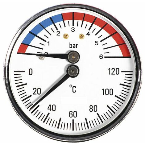 63mm 0-6bar 0-120C Thermo Pression Jauge 1/2Entrée Arrière Manomètre