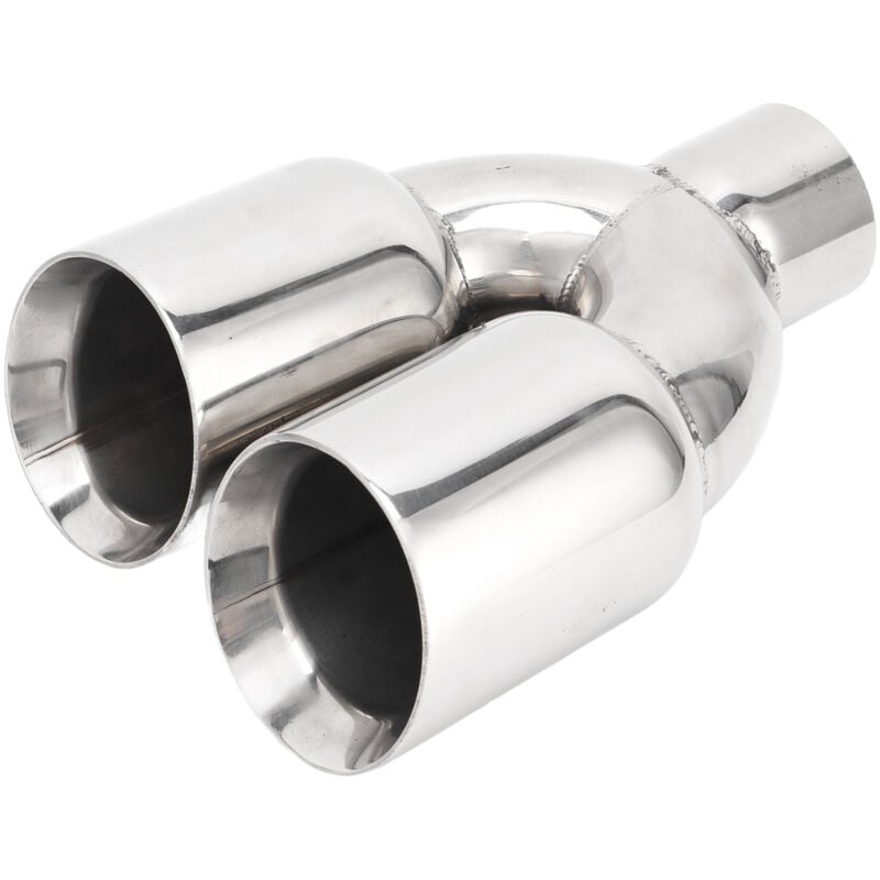 Image of Fortuneville - 63x89mm Car Dual Exhaust Tip Acciaio inossidabile Argento Saldare sul tubo di scarico Universale a forma di y per automobili