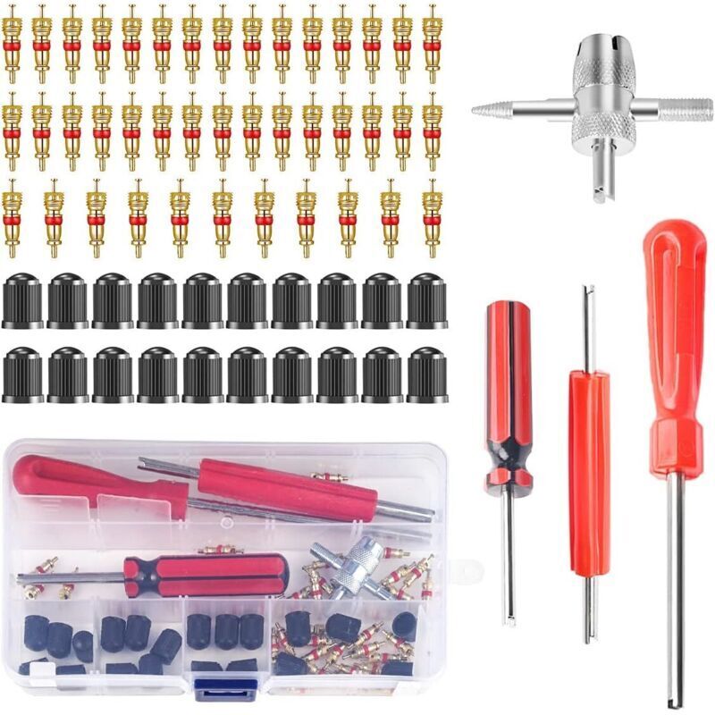 64-Piece Tire Valve Tool Set, Tire Valve Remover, Tire Valve Core Remover, Car Valve Core Remover, Tire Valve Repair Tool, for Bicycle, Motorcycle,