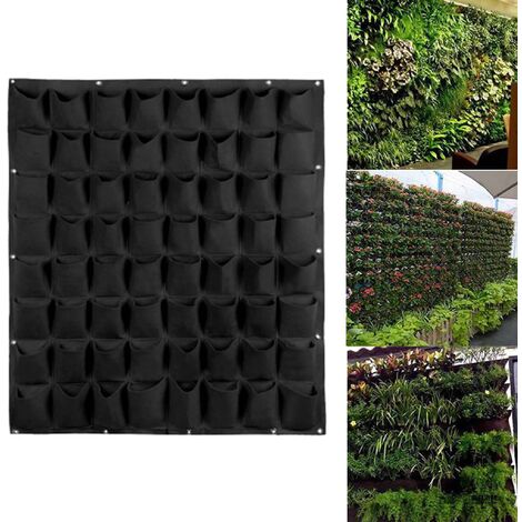 64 poches de plantes noires sacs de culture jardin sac de plantation tenture murale conteneur de culture de fleurs