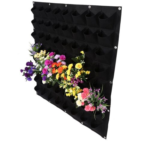 64 Poches Vertical Sac de Plantation,Sac de Mur en Feutre Jardinage Pocket Sac Suspendu de Plantes Résistant à la Corrosion Jardin Décoration Extérieure(Noir)