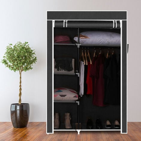 64" Portable Closet Storage Organizer Wardrobe Clothes Rack with Shelves Black WQ509BK