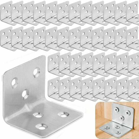 64 soportes de montaje reforzados de acero inoxidable, placa de montaje de acero inoxidable de 38 x 30 x 30 mm, soporte metálico de fijación de acero inoxidable para fijar y reparar muebles, plateado 