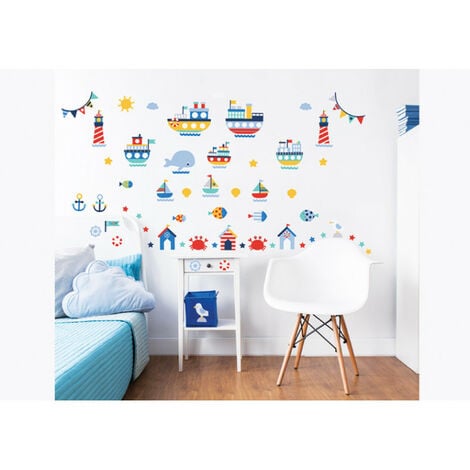 WALLTASTIC 64 Stickers enfants Bord de mer - Multicolor