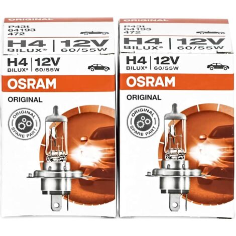 64193 Paquete de 2 bombillas halógenas para coche Bilux H4 de 60/55 W con filtro UV