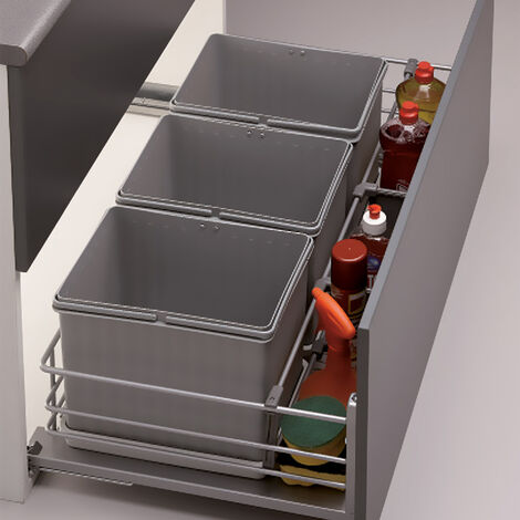Relaxdays Cubo de Basura 3 Compartimentos, Papelera Cocina Extraíble Bajo  Fregadero, 15 L y 2x 8L