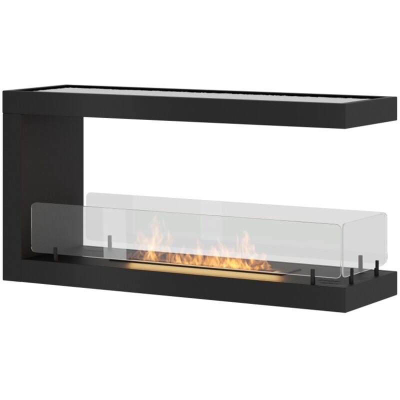 Sololed - Cheminée bioéthanol encastrable design U1000.1 avec vitre ouverte sur 3 côtés, brûleur 0,7 litre