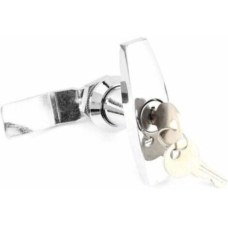 64mm T Serrure de Porte Garage,Serrure de Poignée en T de Remorque, Fixation Arrière Serrure de Poignée en T Boîte à Outils Serrure de Porte de Garage avec 2 clés Argent