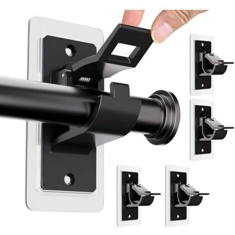 64pcs Supports de tringle à rideaux autocollants sans perçage - Crochets de tringle à rideaux à coller Pour salle de bain - Noir
