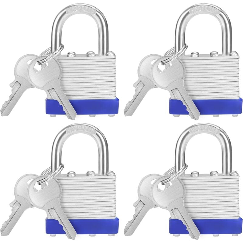 Linghhang - 6,4x4,2x2,4 cm - Cadenas en fer avec 2 clés (Pack de 4) - Cadenas extérieur/intérieur résistant aux intempéries pour garages et armoires