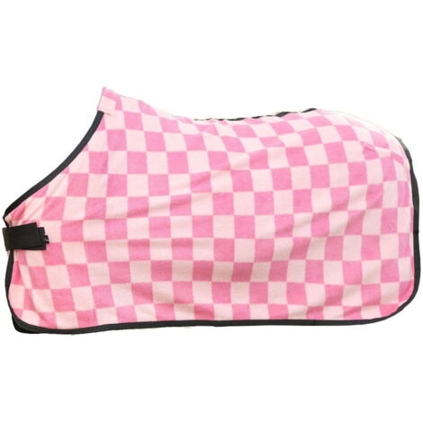 65 cm, blu scuro e azzurro chiaro: Coperta in pile antisudore per pony e shetland modello Henny con motivo a scacchiera