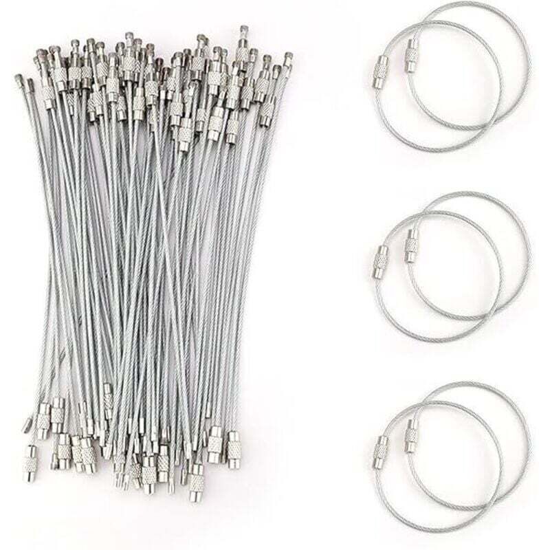 65 Pièces Porte Clés, Anneau Porte Clef, Extensible Porte Clé Fil Acier, Enduit de Nylon, Acier Inoxydable Etiquette Porte Clef, Argenté Porte Cle