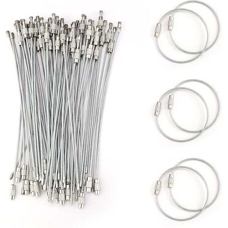 65 Pièces Porte Clés, Anneau Porte Clef, Extensible Porte Clé Fil Acier, Enduit de Nylon, Acier Inoxydable Etiquette Porte Clef, Argenté Porte Cle